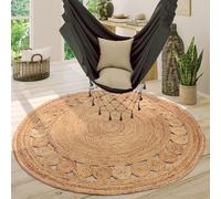 Paco Home Round Rug Living Room Jute Boho Pattern Modern Handmade Natural Rug, Size:Ø 100 cm round, Colour:Nature