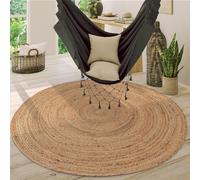 Paco Home Round Rug Living Room Jute Boho Pattern Modern Handmade Natural Rug, Size:80 cm round, Colour:Nature 3