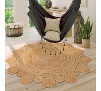 Round Rug Living Room Jute Boho Pattern Modern Handmade Natural Rug