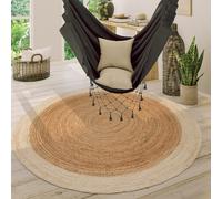 Round Rug Living Room Jute Boho Pattern Modern Handmade Natural Rug