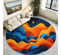 Round Rug Living Room, Minimalist Abstract Soft Washable Non Slip 180cm | Celestial Bodies Waves, Circle Carpet, Low Pile, Stain Resistant for Kitchen and bathroom next to the bed