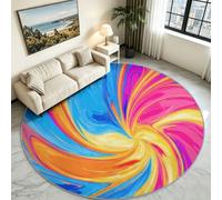 Round Rug Living Room, Modern Dynamic Soft Washable Non Slip 90cm | Rainbow Swirls, Circle Carpet, Low Pile, Stain Resistant for Kitchen and bathroom next to the bed