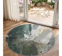 Round Rug Living Room, Soft Washable Non Slip, Green, 80 cm | Industrial Rustic Distressed Splatter Scratches Mottled Circle Carpet, Low Pile, Stain Resistant for Bedroom Kitchen Entryway Office Sofa