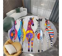 Round Rug, Machine Washable Animals Zebra Graffiti Creative Pop Art Pattern Circle Kids Room Carpet Faux Wool Low-Pile Circular Throw Rugs for Entryway/Bedroom/Nursery/Bathroom