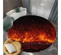 Round Rug, Machine Washable Flames Dynamic Visual Impact Pattern Circle Kids Room Carpet Faux Wool Low-Pile Circular Throw Rugs for Entryway/Bedroom/Nursery/Bathroom