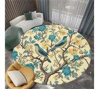 Round Rug, Machine Washable William Morris Style Classical Floral Pattern Circle Kids Room Carpet Faux Wool Low-Pile Circular Throw Rugs for Entryway/Bedroom/Nursery/Bathroom (Beige)