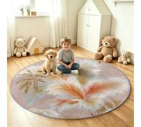 Round Rug Modern 100 cm, Non Slip Washable Circle Area Rugs for Kids Bedroom, Living Room Decor, Thin Pile Soft Carpet for Entryway Playroom Hallway - Pink Feather Leaf Texture