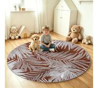 Round Rug Modern Abstract, Soft Washable Non-Slip Circle Carpet - Brown Plant Leaf Floor Mat for Kids, Boys and Girls Bedroom, Playroom, Living Room - 100 cm