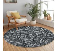 Round Rug Nature Style 60cm, Robust and Easy to Maintain Area Rugs Elegant Plants Vines Leaves Soft Non Slip Printed Carpet Suitable for Living Room Bedroom and Kitchen Grey