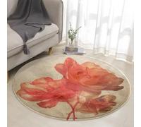 Round Rug Red Orange Flower Rugs Living Room Bedroom Room Decor Indoor Outdoor Use for Gardens Balconies Patio Easy Clean Carpet Non Slip Round Outdoor Rug 40 cm