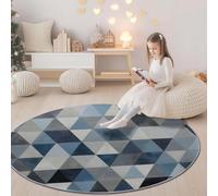 Round Rug Retro Minimalist Geometric Triangle Print - Non-Slip Washable Soft Circle Carpet Mat 120 cm, Blue Gray Non Shedding Low Pile Circle Rugs for Kids Room Entryway Bedroom Living Room Hallway