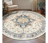 Round Rug Shabby Chic Decor Blue Ø 200 cm Modern Short Pile Carpet for Living Room Bedroom Kitchen Hallway Designer Home Accent