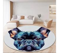 Round Rug Simple Polygons Bulldog Area Rugs Large, Living Room Washable Non Slip Diameter 150 cm White Carpet, Bedroom Accent Mat Home Décor Carpets Pads Floor Protectors