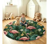Round Rug Tropical Rainforest, Soft Washable Non-Slip Circle Carpet - Green Flamingo Palm Leaf Frangipani Floor Mat for Kids, Boys and Girls Bedroom, Playroom, Living Room - 150 cm