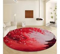 Round Rugs 100 cm Traditional Chinese Style Circle Area Rug, Washable Architectural Floral Tower Circular Carpet for Living Room Bedroom Entryway Dining Room Office Decor Large Non Slip Carpet