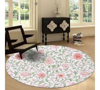 Round Rugs 120 cm, Area Rugs for Living Room Pink Flowers Vines Pattern Short Pile Carpet Non Slip Washable Circle Country Style Carpet for Kids Room Bathroom Bedroom Bedside