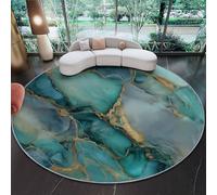 Round Rugs 120 cm, Soft Abstract Marble Pattern Exquisite Printed Rug for Living Room Circle with Non Slip Backing Rug for Bedroom, Turquoise Gold Washable Round Rugs For Kids Room Nursery