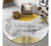 Round Rugs 130cm Living Room, Area Rugs, Machine Washable, Non-Slip Carpet, Low Pile, Non-Shedding, Dining Room, Bedroom Modern abstract yellow gray