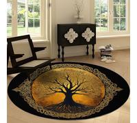 Round Rugs 150 cm, Area Rugs for Living Room Circles Tree Of Life Pattern Short Pile Carpet Non Slip Washable Circle Abstract Art Carpet for Kids Room Bathroom Bedroom Bedside