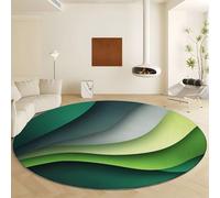 Round Rugs 150 cm, Area Rugs for Living Room Gray-Green Waves Abstract Pattern Short Pile Carpet Non Slip Washable Circle Minimalism Carpet for Kids Room Bathroom Bedroom Bedside