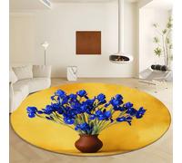 Round Rugs 150 cm, Area Rugs for Living Room Vintage Vase Flowers Pattern Short Pile Carpet Non Slip Washable Circle Oil Painting Style Carpet for Kids Room Bathroom Bedroom Bedside