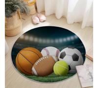 Round Rugs 150 cm for Living Room, Sports Sports Scenes Balls Theme Machine Washable Non Slip Area Rugs for Bedroom Kids Room Decor, Soft Short Pile Circle Carpet, Green