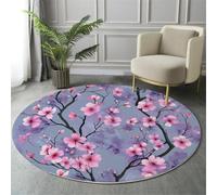 Round Rugs 160Cm Circle Washable Area Rugs For Living Room Watercolor Cherry Blossoms Soft Low-Pile Carpets With Non-Slip Backing Botanical Illustration Carpet For Kid’S Bedroom Nursery,Purple