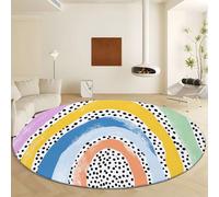 Round Rugs 180 cm Abstract Art Circle Area Rug, Washable Rainbow Stripes Polka Dots Circular Carpet for Living Room Bedroom Entryway Dining Room Office Decor Large Non Slip Carpet