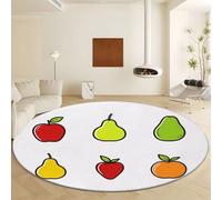 Round Rugs 200 cm, Area Rugs for Living Room Cartoon Fruits Stripes Pattern Short Pile Carpet Non Slip Washable Circle Minimalist Style Carpet for Kids Room Bathroom Bedroom Bedside