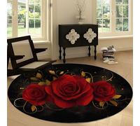 Round Rugs 210 cm, Area Rugs for Living Room Elegant Flowers Roses Swirls Pattern Short Pile Carpet Non Slip Washable Circle Romantic Carpet for Kids Room Bathroom Bedroom Bedside