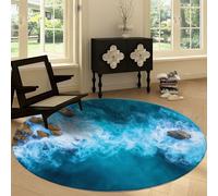 Round Rugs 210 cm, Area Rugs for Living Room Ocean Aerial View Beach Rocks Pattern Short Pile Carpet Non Slip Washable Circle Nature Landscape Carpet for Kids Room Bathroom Bedroom Bedside
