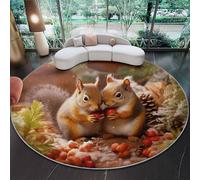Round Rugs Ø60 Cm Brown Cartoon Squirrel Red Fruit Rug For Living Room Circle Area Rugs With Non Slip Backing Washable Rug For Bedroom Soft Printed Carpet For Kid’S Room