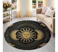 Round Rugs 60 cm for Living Room, Mysterious Celestial Body Starry Sky, Moon Non Slip Washable Indoor Circular Carpet for Bedroom Nursery, Gold Soft Indoor Short Pile Circle Hallway Rug
