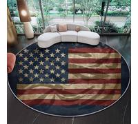 Round Rugs Ø60 Cm Red Vintage Stars And Stripes Distressed Rug For Living Room Circle Area Rugs With Non Slip Backing Washable Rug For Bedroom Soft Printed Carpet For Kid’S Room