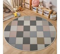 Round Rugs, 60Cm Square Checkerboard Patterns Fluffy Low Pile Area Rugs, Non-Slip Modern Geometric Shapes Plush Carpet Non Shedding Easy To Clean For Dining Room Office Home Decor, Grayish Pink