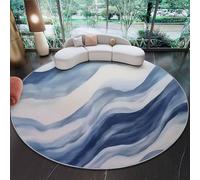Round Rugs 80 cm, Blue-Gray Circle Area Rugs with Non Slip Backing Washable Rug for Bedroom, Soft Abstract Watercolor Wavy Lines Printed Carpet for Living Room Kids Room Nursery
