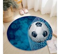 Round Rugs 90 cm for Living Room, Minimalism Sports Football Theme Machine Washable Non Slip Area Rugs for Bedroom Kids Room Decor, Soft Short Pile Circle Carpet, Blue