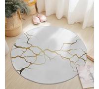 Round Rugs 90 cm for Living Room, Simple Cracked Lines Theme Machine Washable Non Slip Area Rugs for Bedroom Kids Room Decor, Soft Short Pile Circle Carpet, White