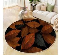 Round Rugs 90Cm Circle Washable Area Rugs For Living Room Plant Leaf Design Soft Low-Pile Carpets With Non-Slip Backing Abstract Wood Grain Pattern Carpet For Kid’S Bedroom Nursery,Dark Orange