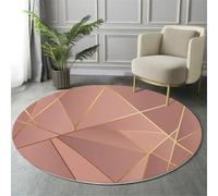 Round Rugs 90Cm Circle Washable Area Rugs For Living Room Rose Gold Line Pattern Soft Low-Pile Carpets With Non-Slip Backing Abstract Geometric Design Carpet For Kid’S Bedroom Nursery,Pink