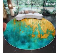 Round Rugs Abstract Art Texture Modern Indoor Flannel Carpet 100 cm (Round) Soft Non Slip & Shedding Carpet Floor Mat for Bedroom Living Room Playroom Navy Blue Orange