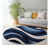 Round Rugs Abstract Lines Modern Art Indoor Flannel Carpet 180 cm (Round) Soft Non Slip & Shedding Carpet Floor Mat for Bedroom Living Room Playroom Blue Beige