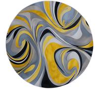 Round Rugs Abstract Living Room 120cm, Grey Low Pile Rugs Machine Washable Non-Slip Carpet, Non-Shedding Curves Lines Printed Design for Dining Room Bedroom