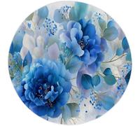 Round Rugs Abstract Living Room 150cm, Blue Low Pile Rugs Machine Washable Non-Slip Carpet, Non-Shedding Modern Watercolor Floral Printed Design for Dining Room Bedroom