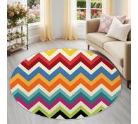Round Rugs Abstract Pop Printed Washable Rug Multicolour | Geometric Waves Lines Area Rug for Living Room, Low Pile Non-Slip Circle Carpet for Children's Room, 60 cm