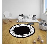 Round Rugs, Area Carpet For Living Room，Non Slip Washable Circle Rug For Living Room Bedroom Bedside Hall Modern music pattern, white and black. 160cm