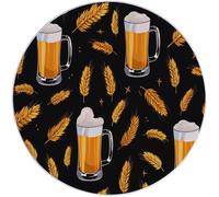 Round Rugs Beer Wheat Ears Retro Leisure Indoor Flannel Carpet 60 cm (Round) Soft Non Slip & Shedding Carpet Floor Mat for Bedroom Living Room Playroom Black Orange