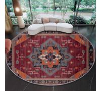 Round Rugs Bohemian Style Geometric Ethnic Style Indoor Flannel Carpet 120 cm (Round) Soft Non Slip & Shedding Carpet Floor Mat for Bedroom Living Room Playroom Red Orange