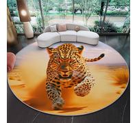 Round Rugs Desert Cheetah Running Indoor Flannel Carpet 60 cm (Round) Soft Non Slip & Shedding Carpet Floor Mat for Bedroom Living Room Playroom Orange Yellow