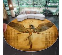 Round Rugs Egyptian Goddess Vintage Art Indoor Flannel Carpet 120 cm (Round) Soft Non Slip & Shedding Carpet Floor Mat for Bedroom Living Room Playroom Charcoal Gray